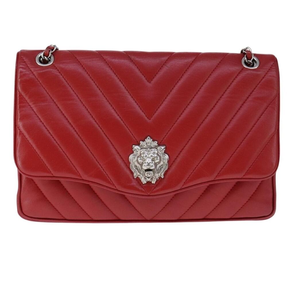 Chanel Lambskin V Stitch Chain Shoulder Bag Red